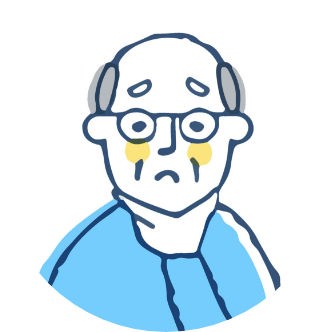 あごに手を添えた人物の上半身を描いたシンプルな線画で、患者が悩みを抱える状況を示すアイコン。