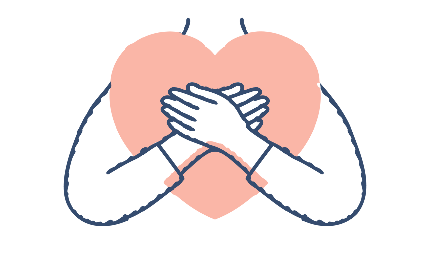 胸の前で両腕を交差させ、重ねた両手で大きなハート形を抱える姿を描いたシンプルな線画のイラスト。