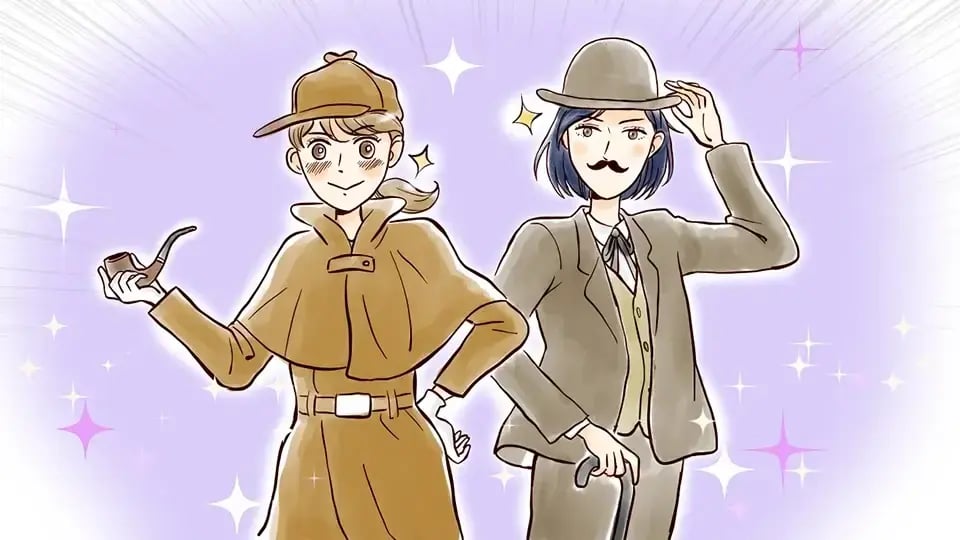探偵姿の女性2人