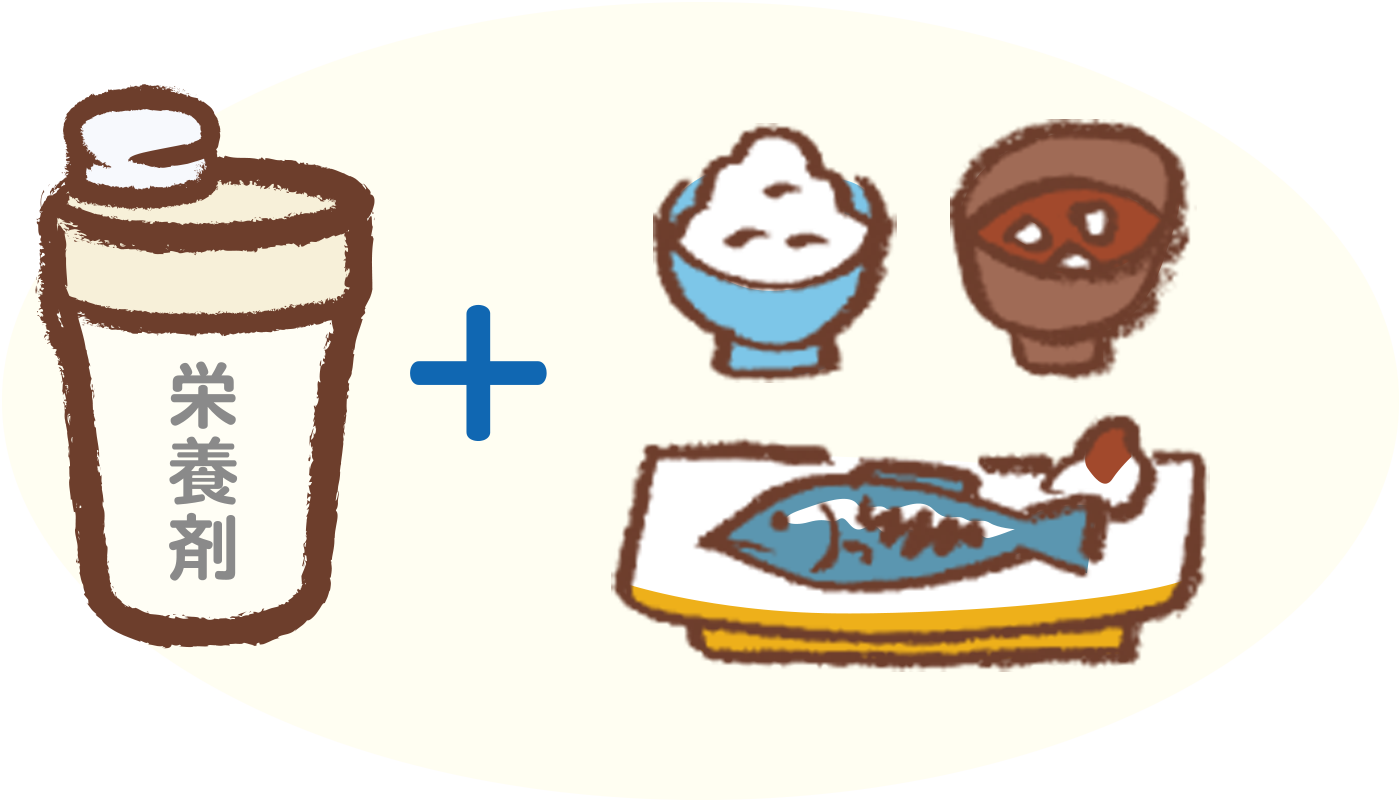 イラスト:食事の脂肪分を減らす工夫(栄養剤でバランスよく栄養を補給)