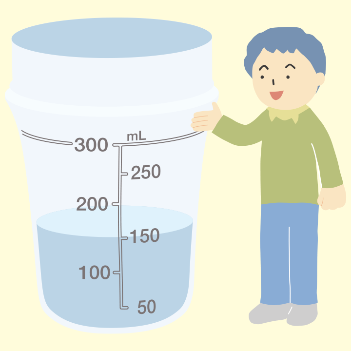 1.溶解ボトルに水150mLを入れます。