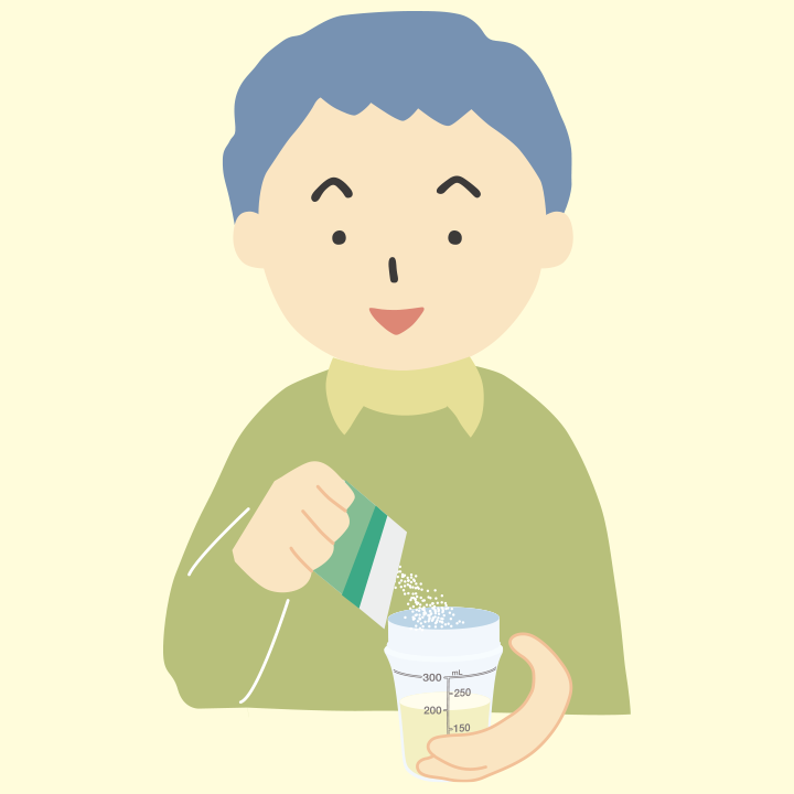4.必ず、3で調製したゼリー液の中に、エレンタール®1包（80g）を入れます。