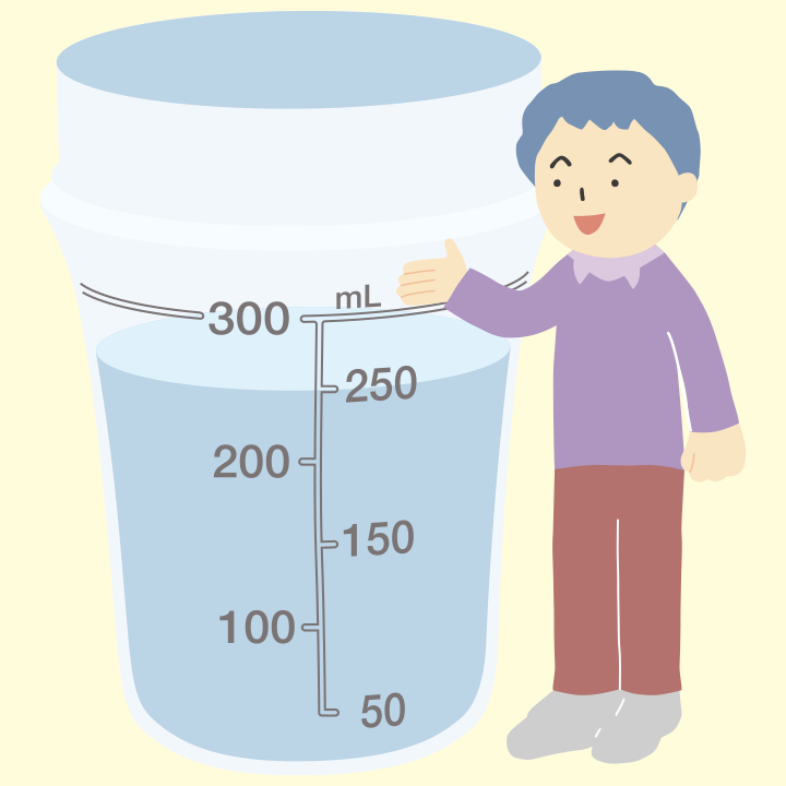 1.溶解ボトルに、水または ぬるま湯（30～40℃）を 約250mL入れます。
